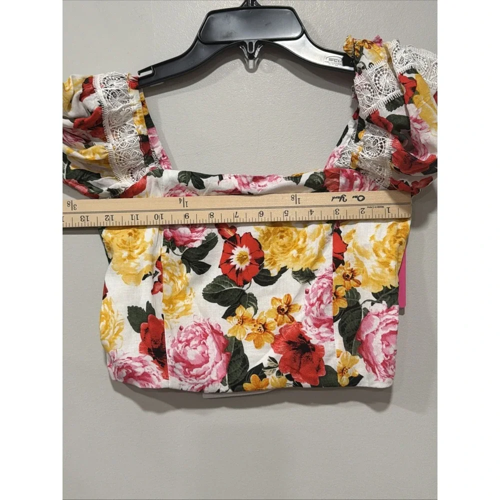 Buddy Love NWT Girls Medium 2piece Set Floral 100% Cotton Lace Trim Puff Sleeve